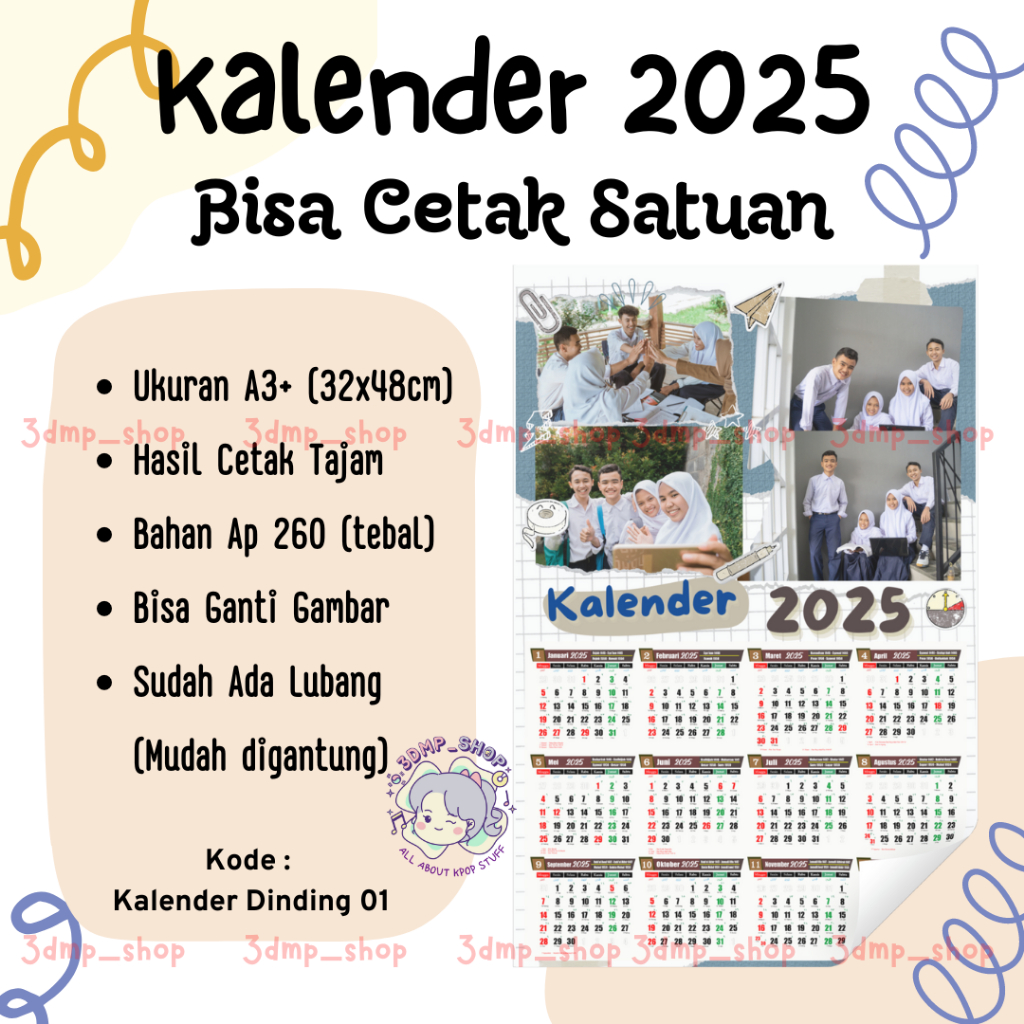 

KALENDER DINDING 2025 UKURAN BESAR JUMBO A3+ CUSTOM FOTO