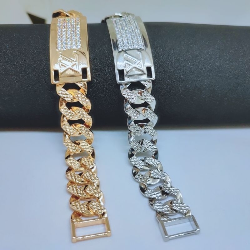 Gelang Rantai Wanita Plat Full Permata Titanium Xuping Perhiasan Lapis Emas Anti Karat Anti Alergi