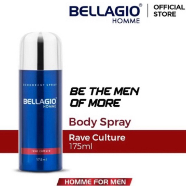 BELLAGIO HOMME DEODORANT SPRAY RAVE CULTURE | MERAH RED BODY SPRAY PARFUME PRIA 175ml