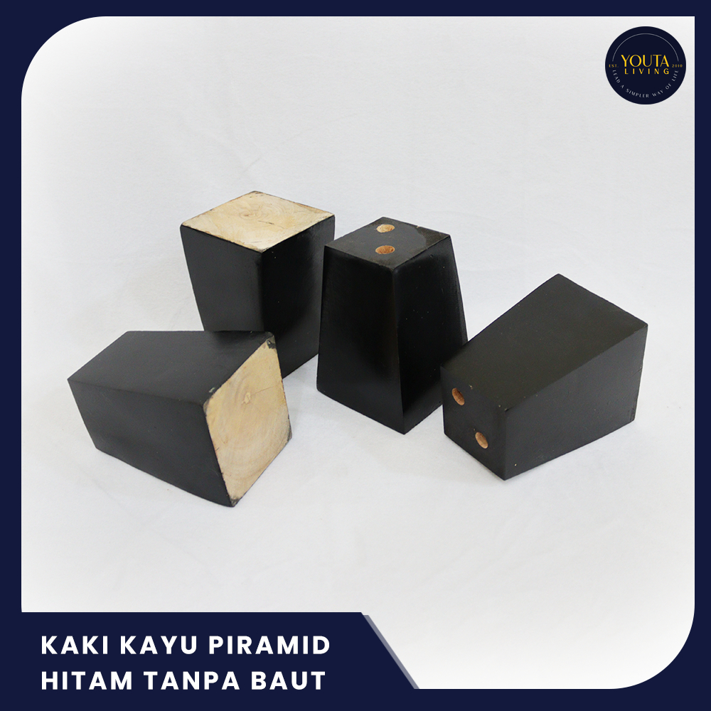KAKI KAYU DIVAN/SOFA PIRAMID WARNA HITAM TANPA BAUT 10 CM