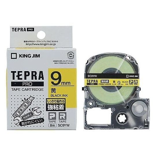 

King Jim SC9YW Tepra PRO Tape 9mm, Strong Adhesive Yellow Label Black Text