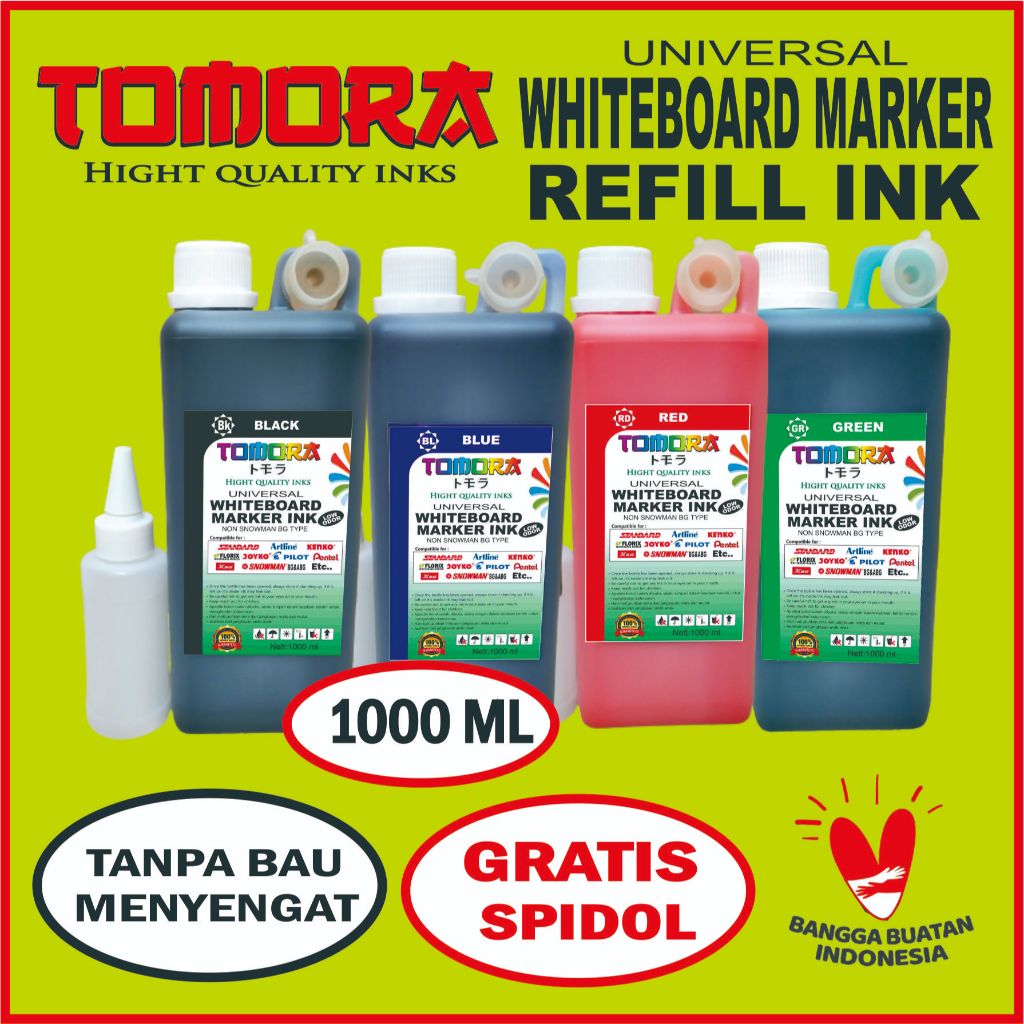 

Tinta Refill Spidol Whiteboard Ramah Lingkungan Tomora untuk Semua Merek (Mudah Dihapus) 1 Liter