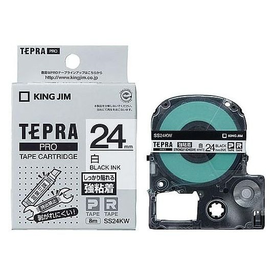 

King Jim SS24KW Tepra PRO Tape 24mm, Strong Adhesive White Label Black Text