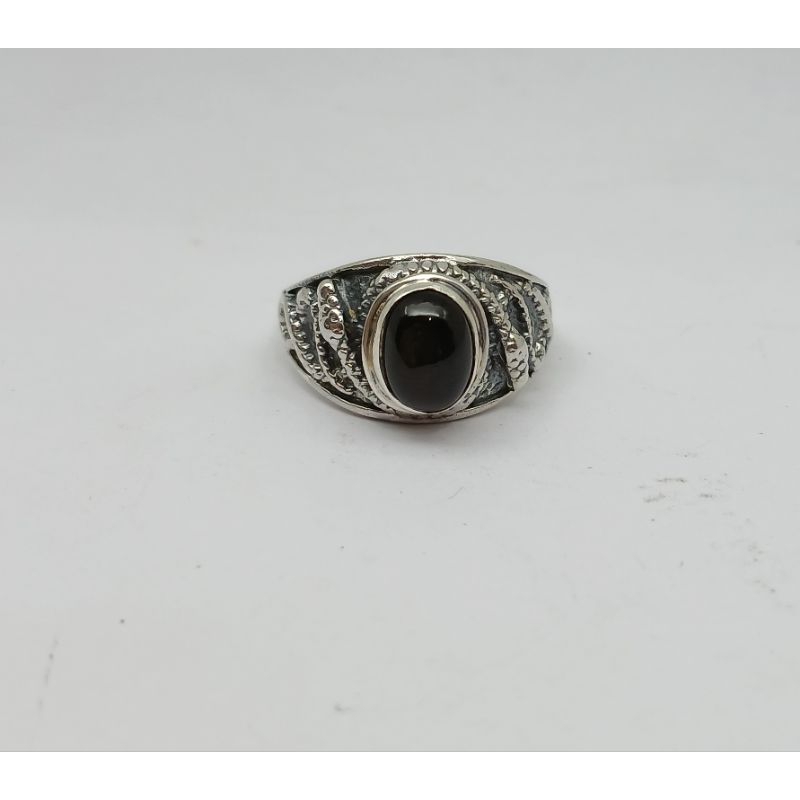 cincin perak pria motif ular permata blackstar/blackonix/labradorite