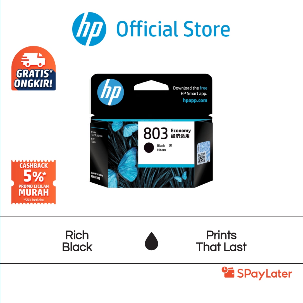 Cicilan Murah SPL - Tinta Printer HP 803 Economy Black Original Ink Cartridge Hitam Cartridge Asli P