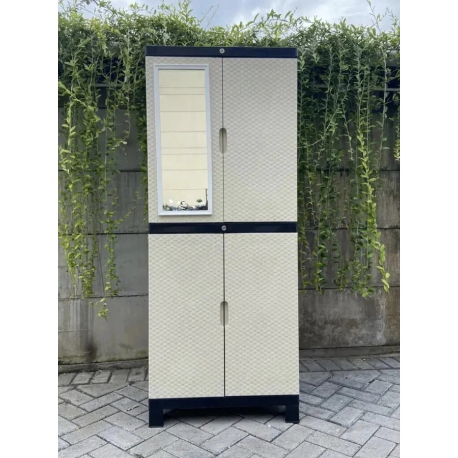 Lemari Plastik Jumbo Lemari Pakaian Baju Gantung 4 Sap Kaca