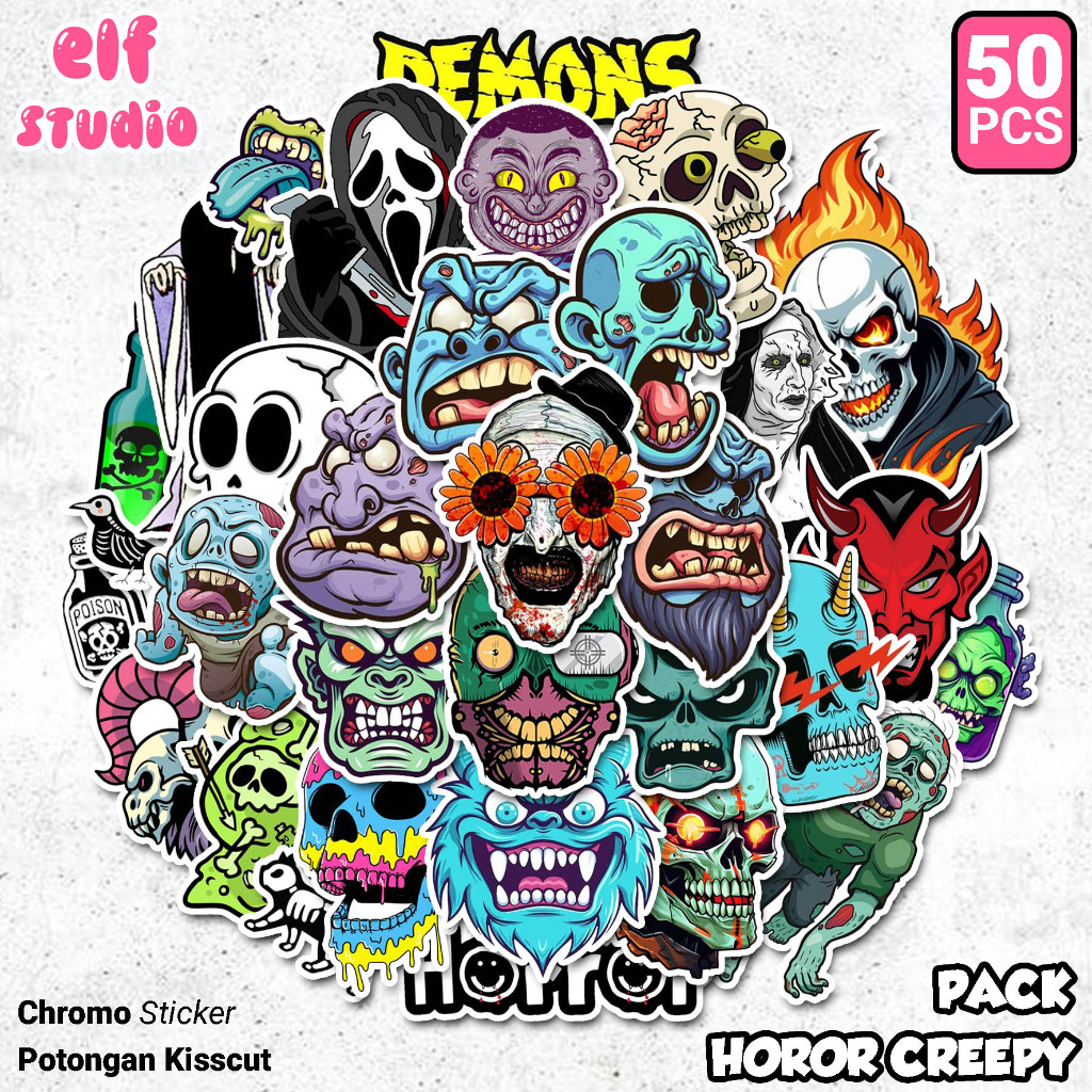 

Horor Sticker Creepy Ghost Stiker Hantu 50 PCS Dekorasi Buku Jurnal Tablet Laptop