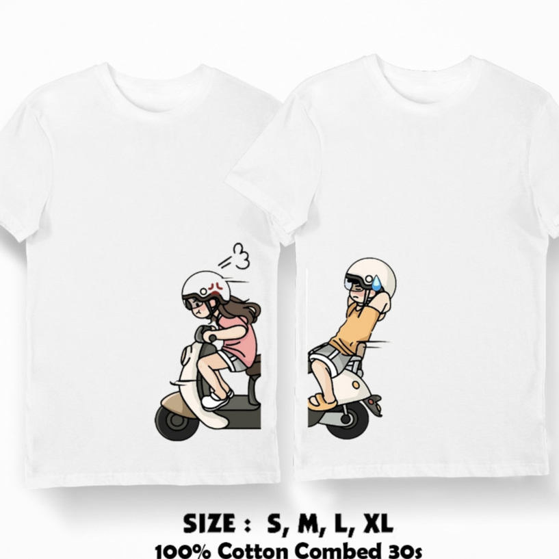 Aesthetic Kaos Baju Couple Pasangan motoran Skuter Scooter Boncengan Motor VESPA retro biker terbaru