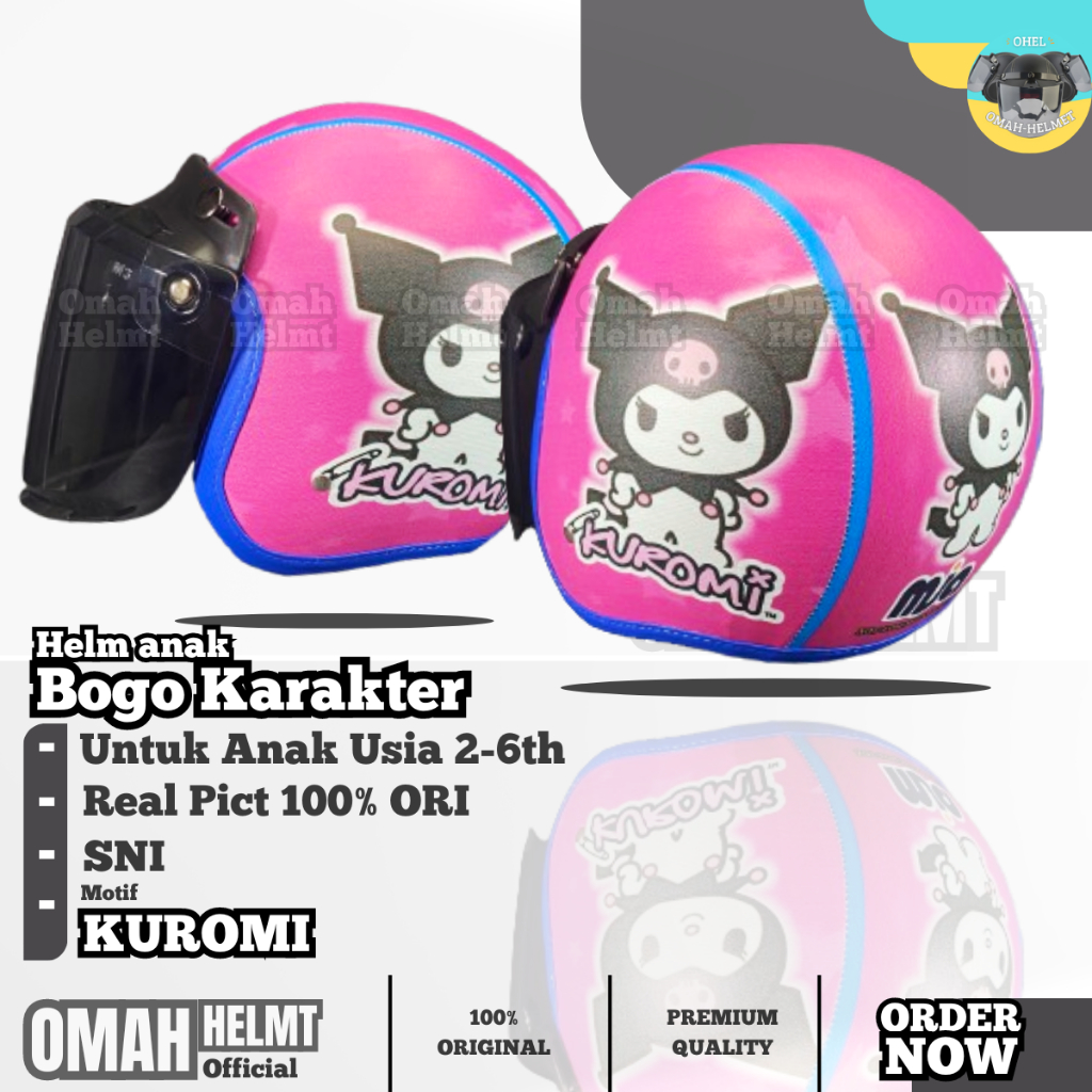 helm anak bogo karakter KUROMI/ helm motor anak untuk usia 2-6 tahun