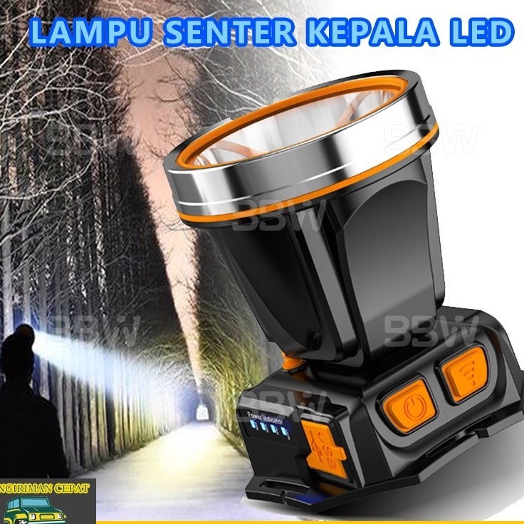 Pasti Berkualitas  LED Senter Kepala Super Terang Lampu Cas Depan Kepala Anti Air Waterproof Charger