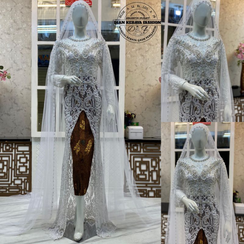 Kebaya Akad Nikah // Kebaya Pengantin Wanita Full Slayer Mutiara + Ekor .