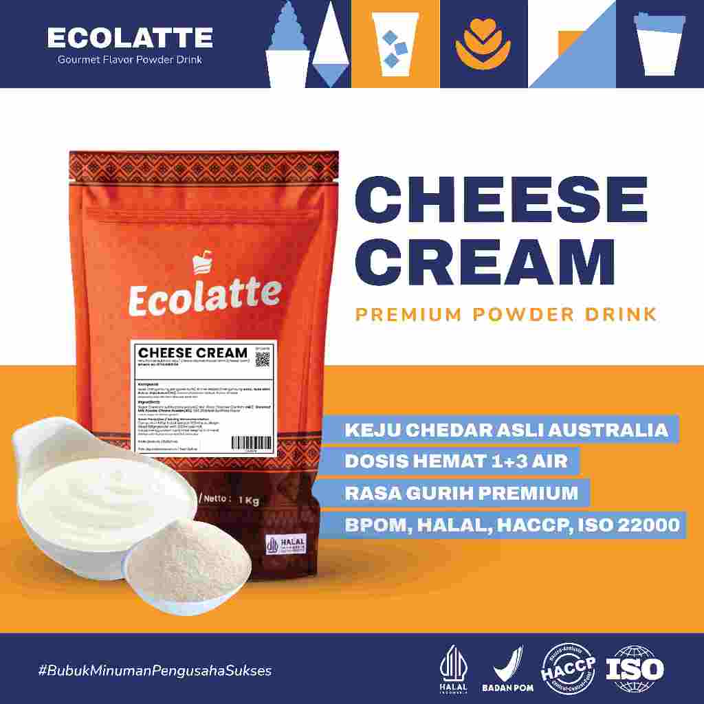 

TOPPING CHEESE CREAM 1 KG ECOLATTE INSTANT POWDER TOPPING KEJU UNTUK MINUMAN HALAL BPOM