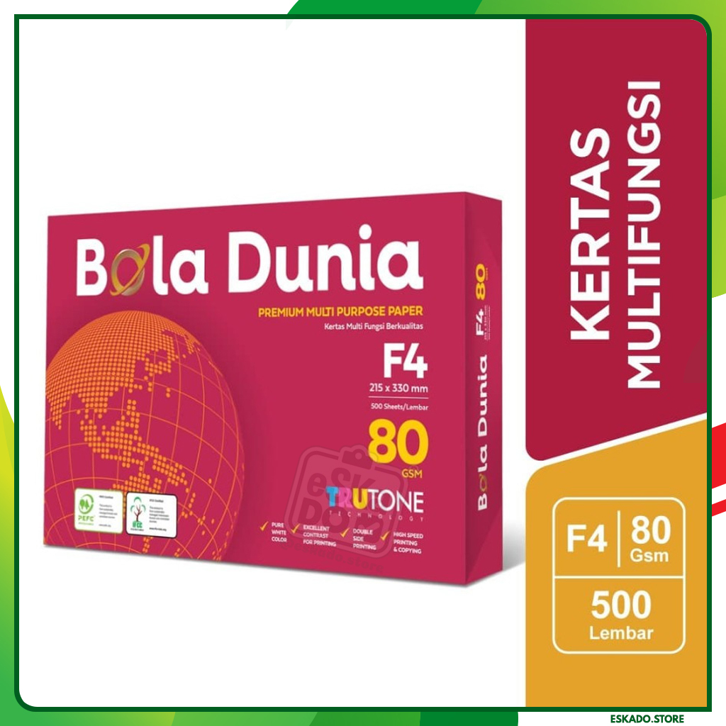 

Kertas HVS Bola Dunia / Kertas Fotocopy F4 80 Gsm (1 Rim = 500 Lembar)