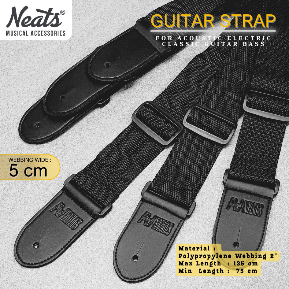 STRAP GITAR / GUITAR STRAP HITAM POLOS / STRAP GITAR AKUSTIK ELEKTRIK BASS