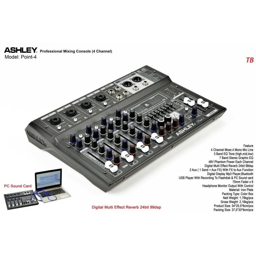 MIXER ASHLEY POINT 4 / POINT4 4 CHANNEL ORIGINAL ASHLEY USB RECORDING