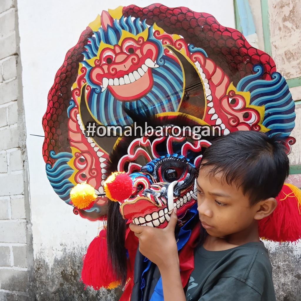 Barongan Ukuran 18 Jamang Drem Motif Telon Biru Full Set Kemul Dengan Klinting