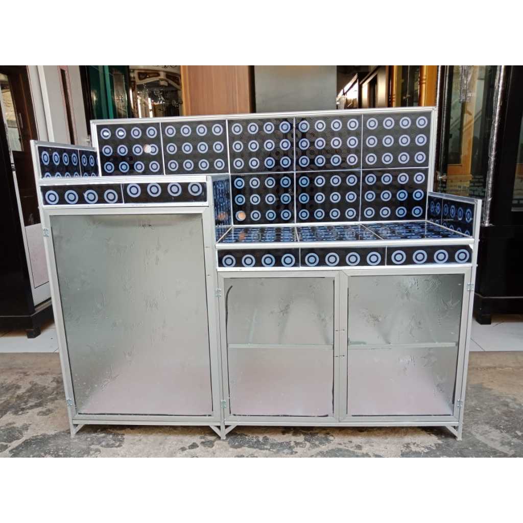 RAK KOMPOR WASTAFEL 3 PINTU BAHAN ALUMUNIUM BAWAH KERAMIK MINIMALIS MURAH - RKW2