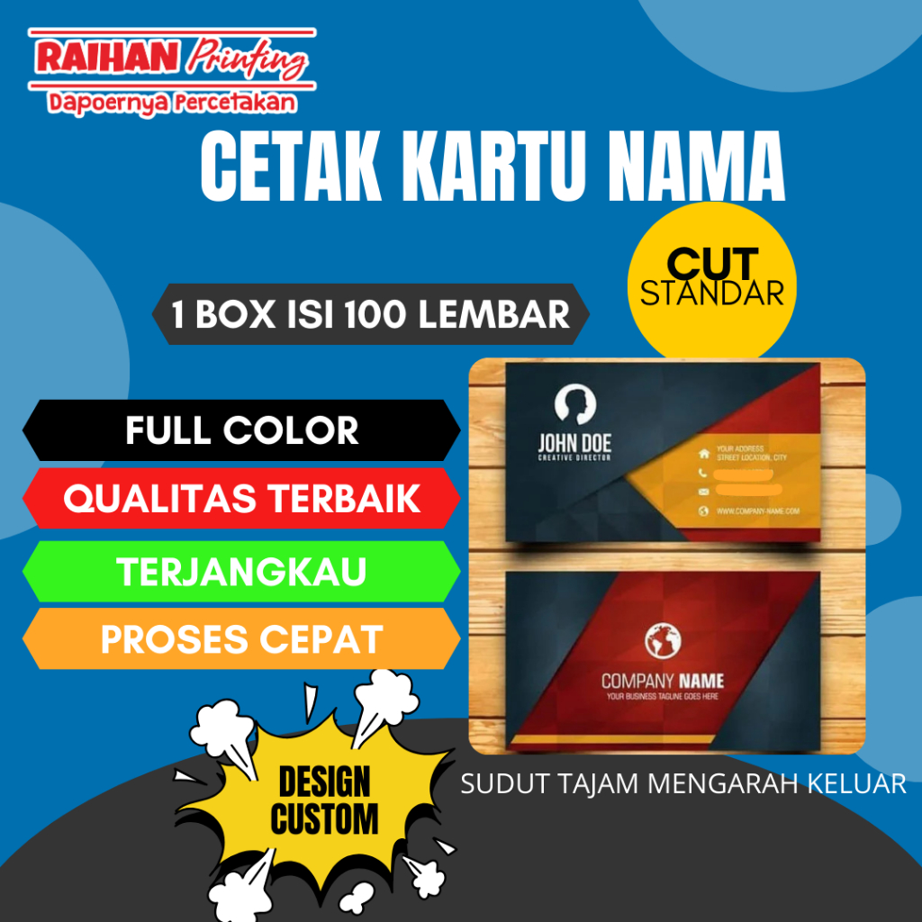 

CETAK KARTU NAMA 1SISI/2SISI 1BOX ISI 100 LEMBAR, NAMA TOKO/NAMA PERUSAHAAN, DLL...