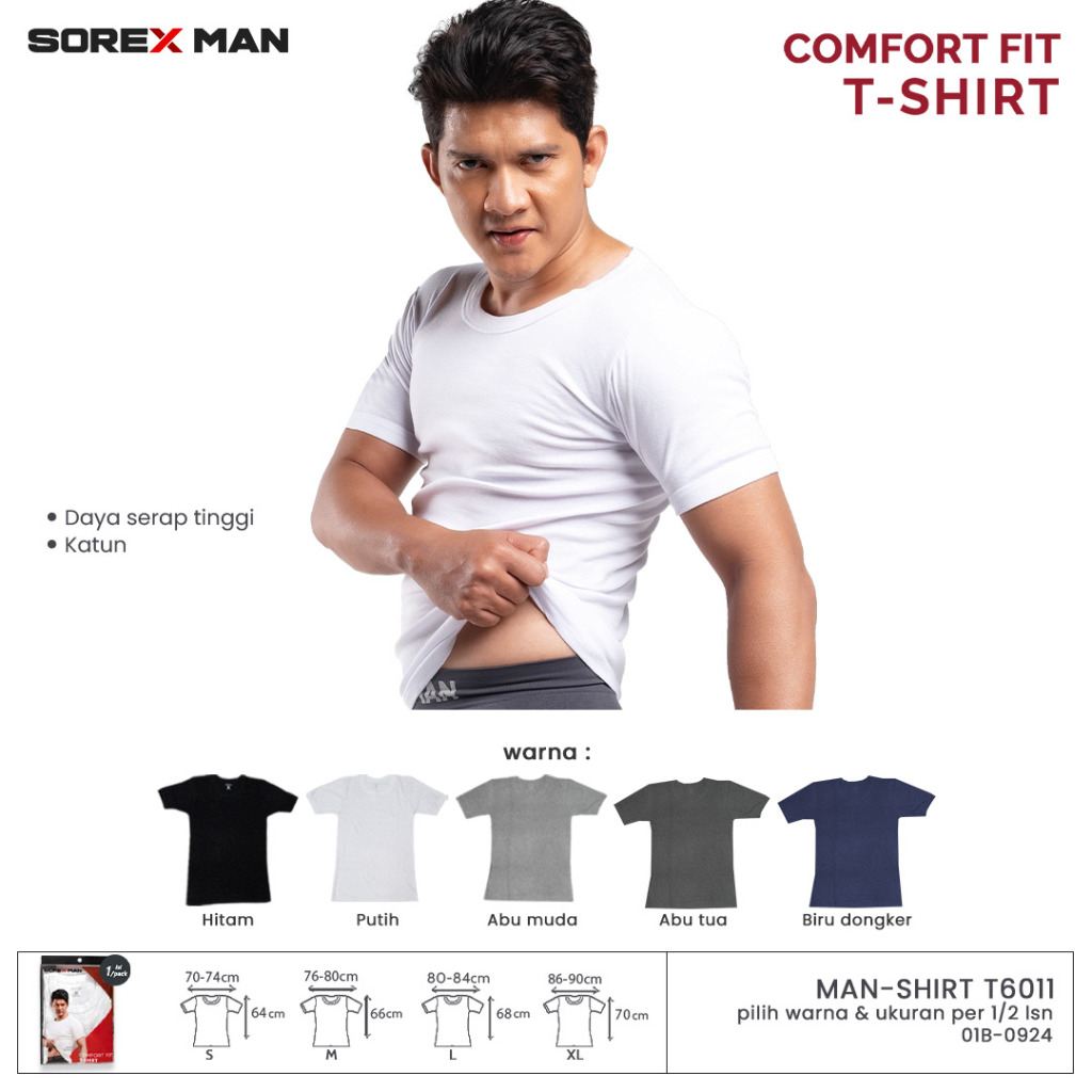 Sorex Man T-Shirt Polos Comfort Fit Cotton 100% Kaos Dalam Cowo Katun Adem T6011