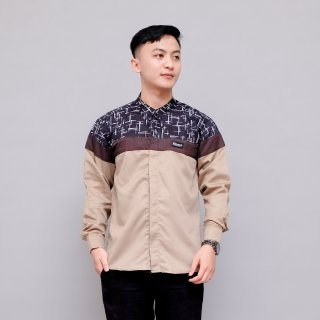 Kemeja Koko Pria Lengan Panjang Dewasa-Koko Elrumi Kombinasi Batik Motif Senopati