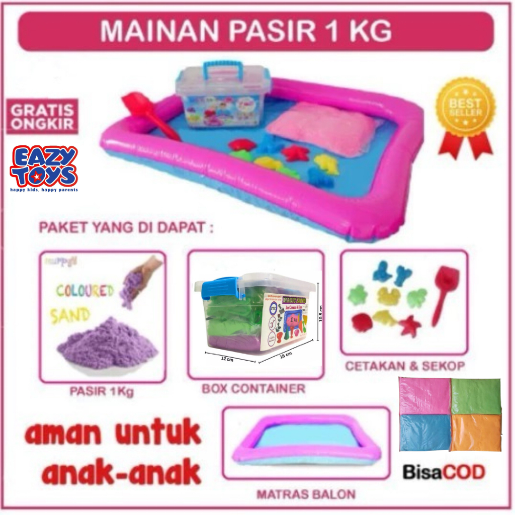 Diskon Pasir Mainan Anak 1Kg Ada Kotak Penyimpan Cetakan dan Kolam Mainan Pasir 1 Set Lengkap Pasir