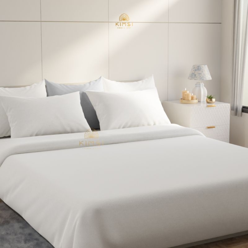 Bedcover + Seprai Putih Katun Polos Premium Untuk Hotel Homemade 160x200/180x200/200x200
