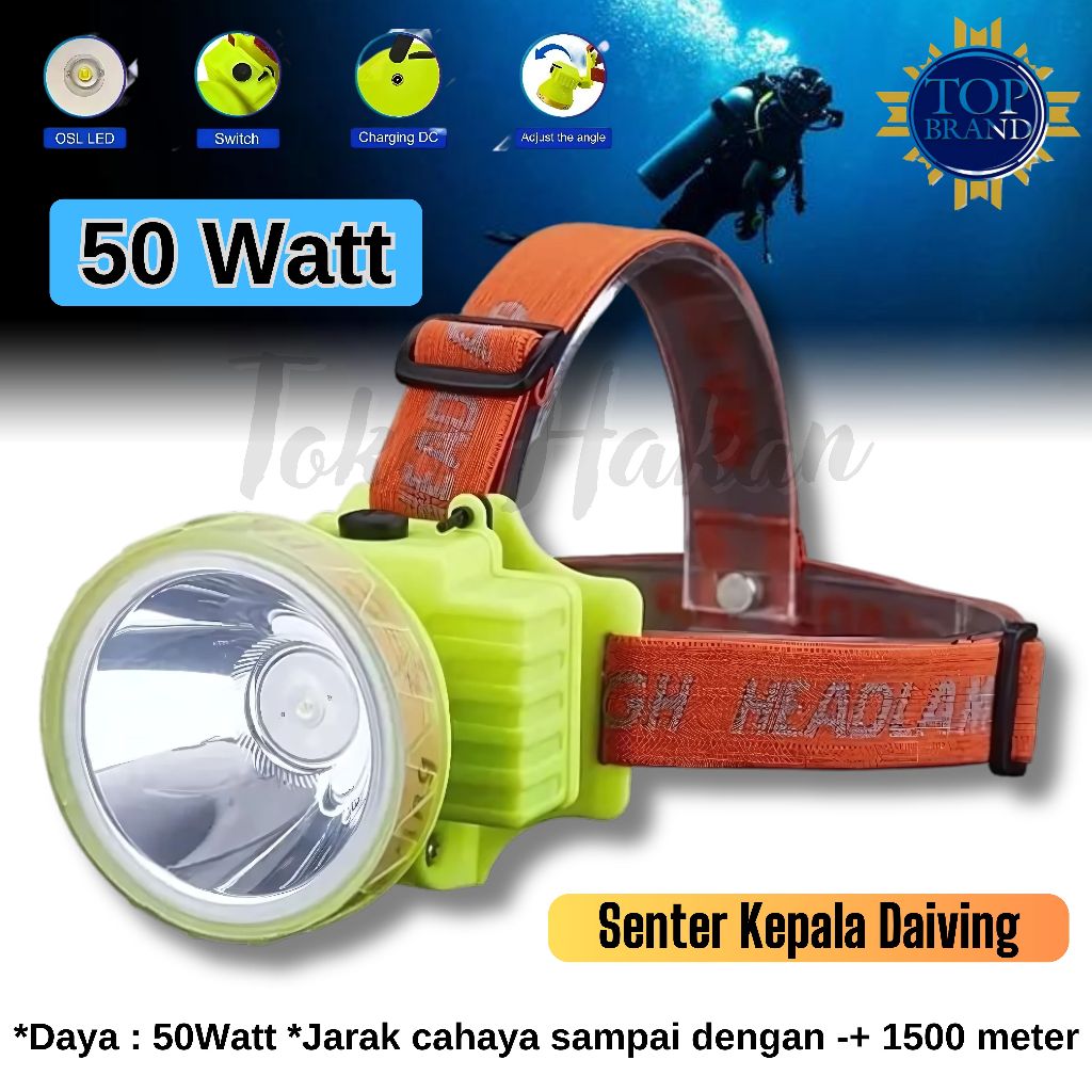 Senter Kepala 50Watt XQ-136 Cahaya Putih 3000mAh / Senter Kepala LED Super Terang / Senter Kepala 50