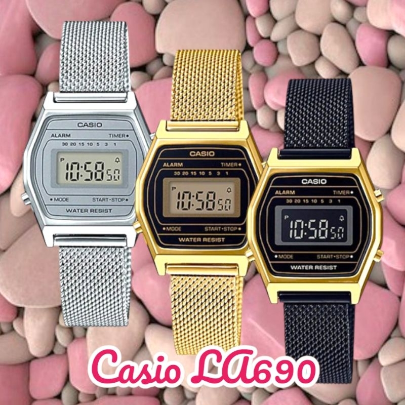 Jam tangan wanita CASIO LA690, Digital, tali pasir, stainless steel, ORIGINAL, bergaransi resmi Gila