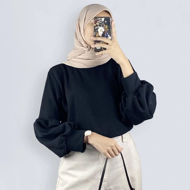 atasan balon bahan Rib premium/atasan wanita dewasa lengan balon murah kekinian/atasan wanita terbar