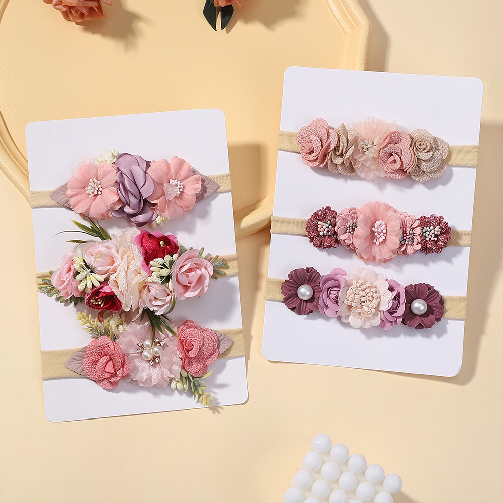 3/4 pcs/set Bandana Elastis Bayi Dengan Bunga Renda Pita Rambut Nylon Lembut Untuk Bayi Perempuan Da