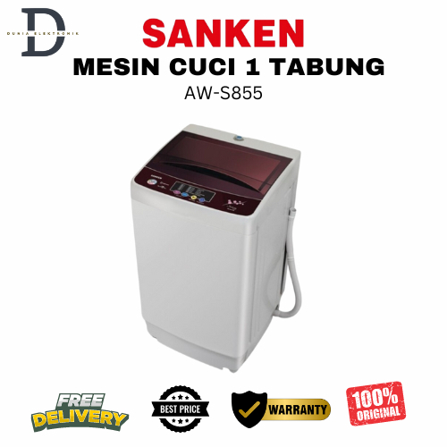 MESIN CUCI 1 TABUNG SANKEN - AWS855 - 8 KG - TOP LOADING