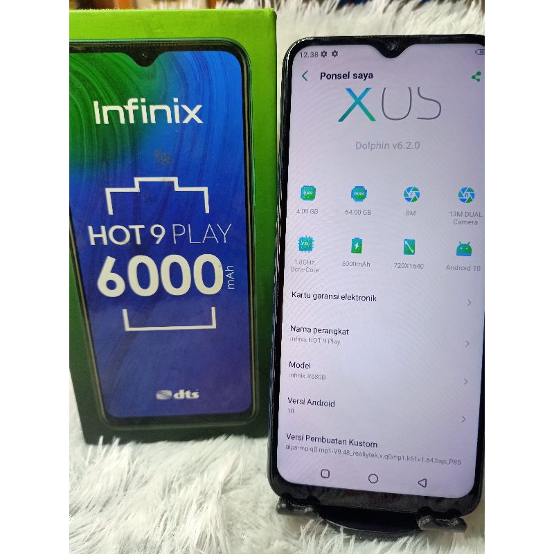 JUAL HP SECOND INFINIX HOT 9 PLAY RAM 4/64 Full SHET