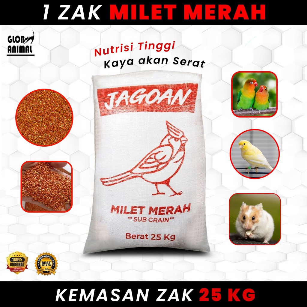 MILET MERAH ZAK 25KG pakan burung lovebird kenari biji milet merah karung 25 kg