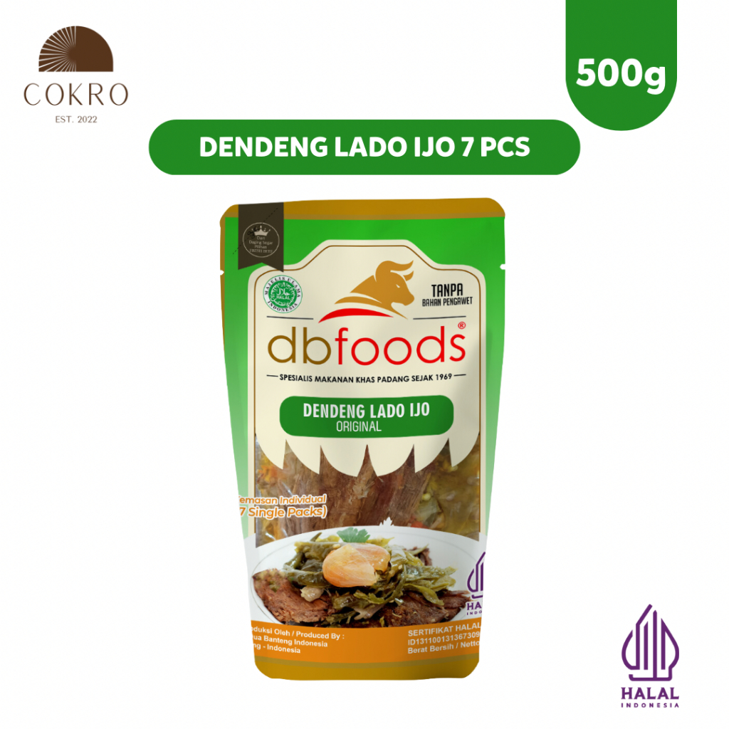 

Dendeng Lado Ijo DBFOODS Isi 7 Pack | Dendeng Lado ijo Individual 7 (500g) Praktis siap makan Asli Padang