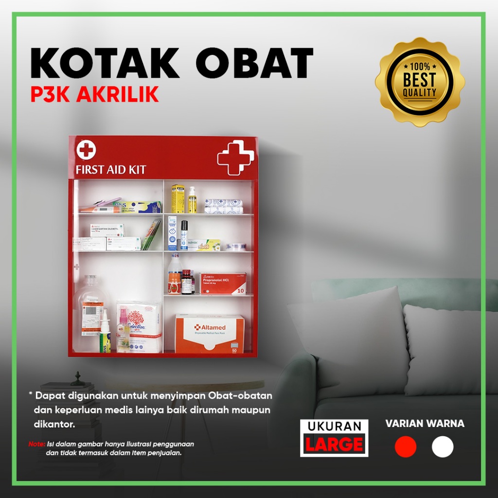 Kotak Obat P3K Akrilik Large | Dinding atau Meja Elegant