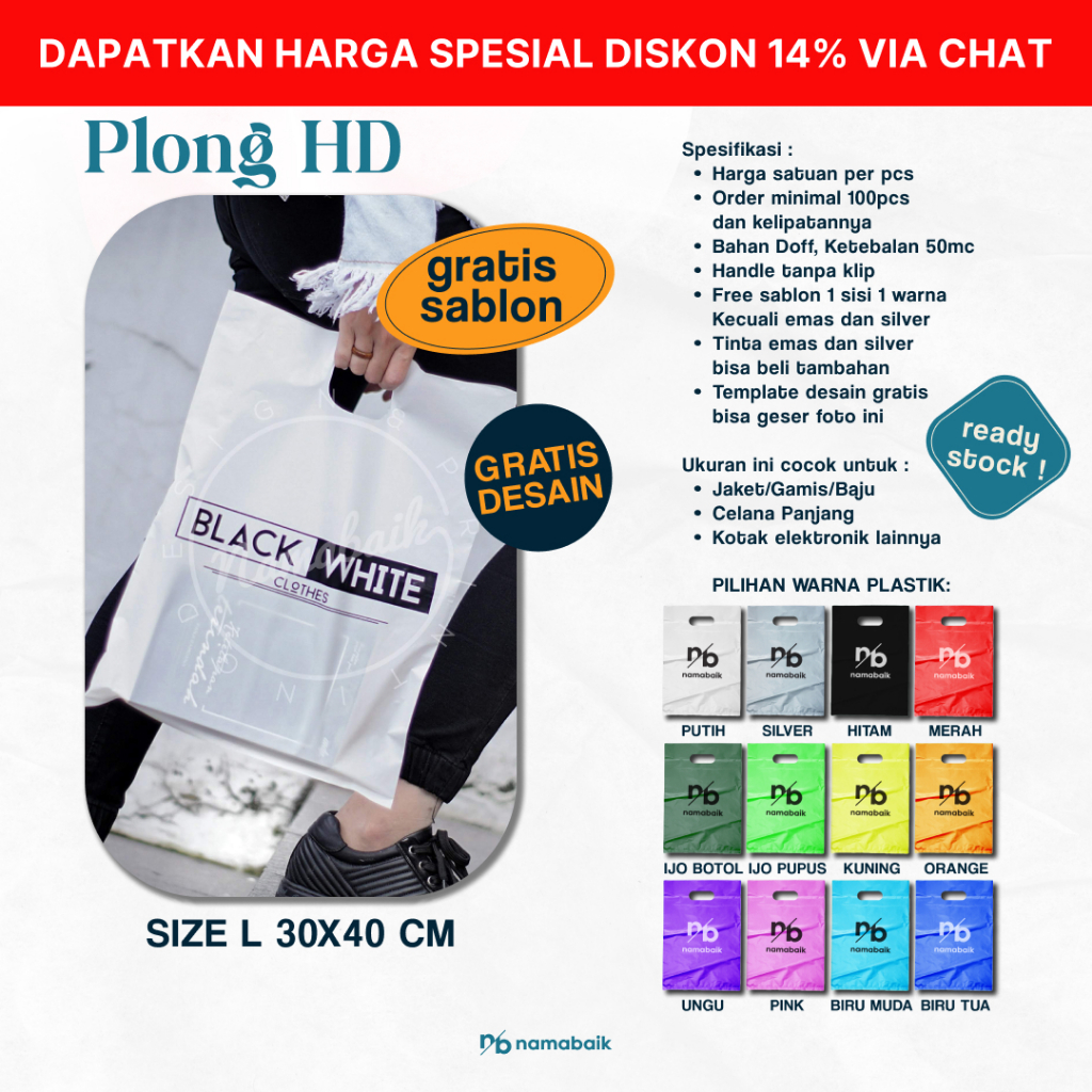 

[COD] Plong HD L 30x40 cm Plastik Packing Sablon Gratis Desain