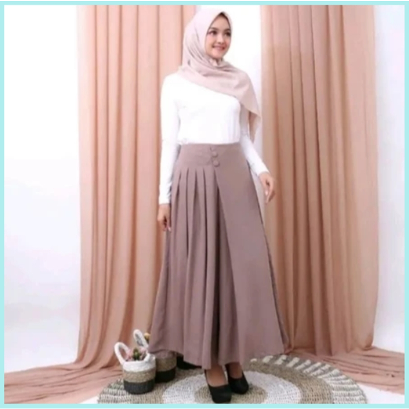CELANA KULOT PANJANG//CELANA KULOT HUSNA ORIGINAL KANCING 2//PLEATS WANITA CASUAL//CELANA KULOT ROK
