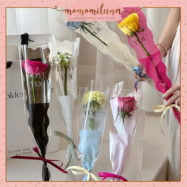 

1 set isi 5 pcs Kantong bunga OPP single stalk mermaid bag kantong buket 1 tangkai motif wavy gelombang romantis HB1672