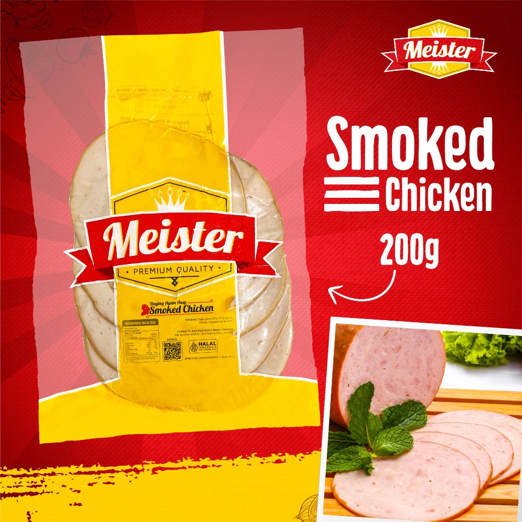 

Meister Smoked Chicken 200gr isi 7 pcs - Ayam Asap