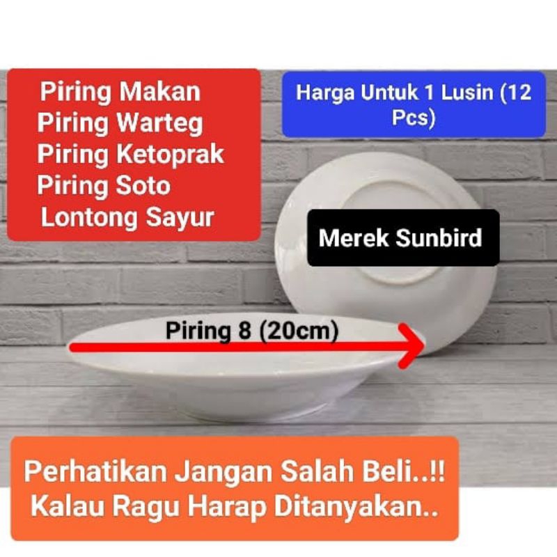 piring makan piring warteg piring ketoprak piring keramik PUTIH POLOS ukuran 8 harga 1 Lusin