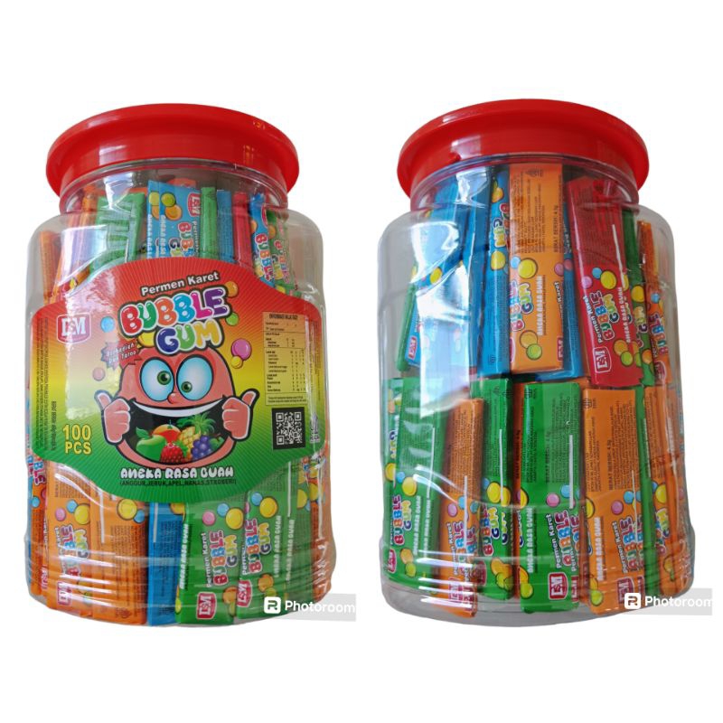 

PERMEN KARET TOPLES atau Permen Bubble Gum toples Isi 100 PCS