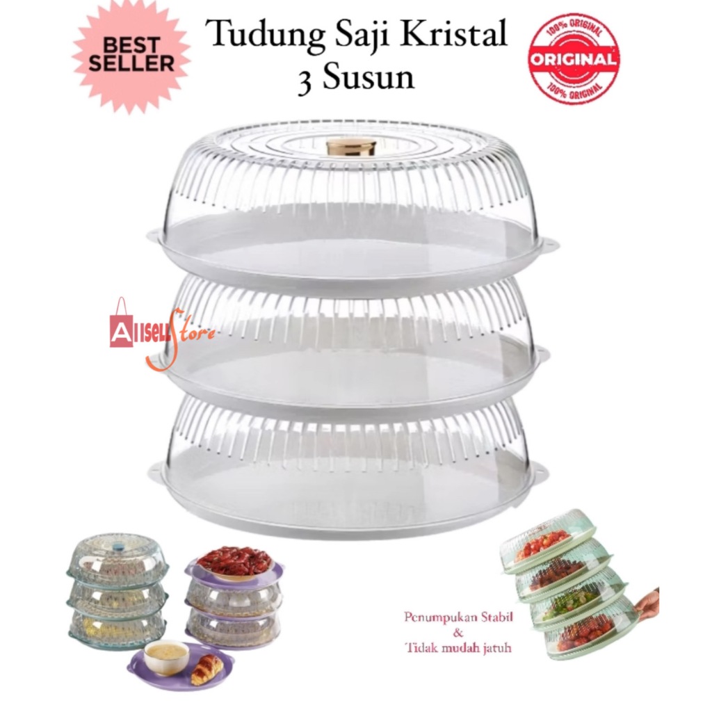 (BISA COD) PROMO Rak Tudung Saji Crystal 3 Susun / Tudung Saji Kristal Modern Susun / Penutup Makana