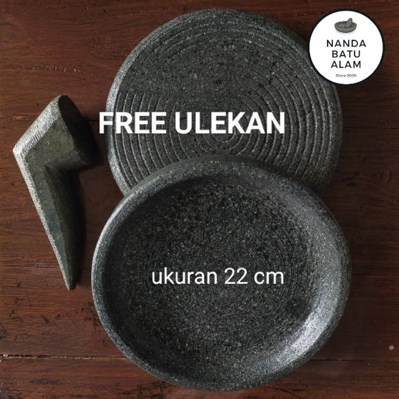 COBEK BATU ASLI 22CM FREE ULEKAN BATU / LAYAH  / COET