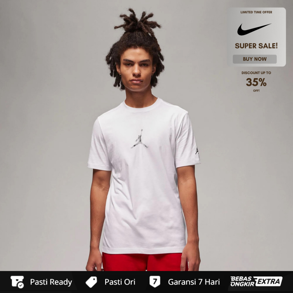 Kaos Nike Jordan Pria Basketball Brand Logo Graphic T-Shirt - White