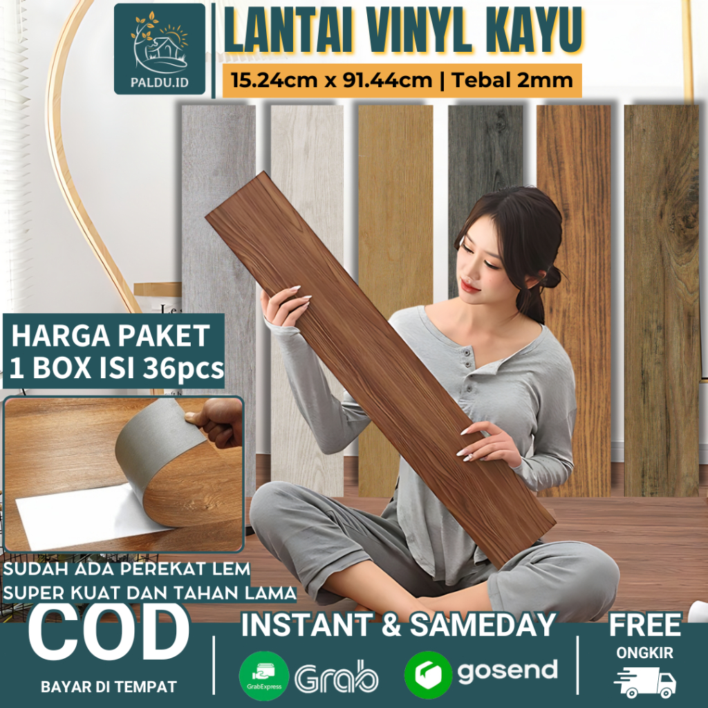Paldu ID - Lantai Vinyl Premium 1 BOX ISI (36pcs) / Stiker Lantai Vinyl Lantai Kayu High Quality / L