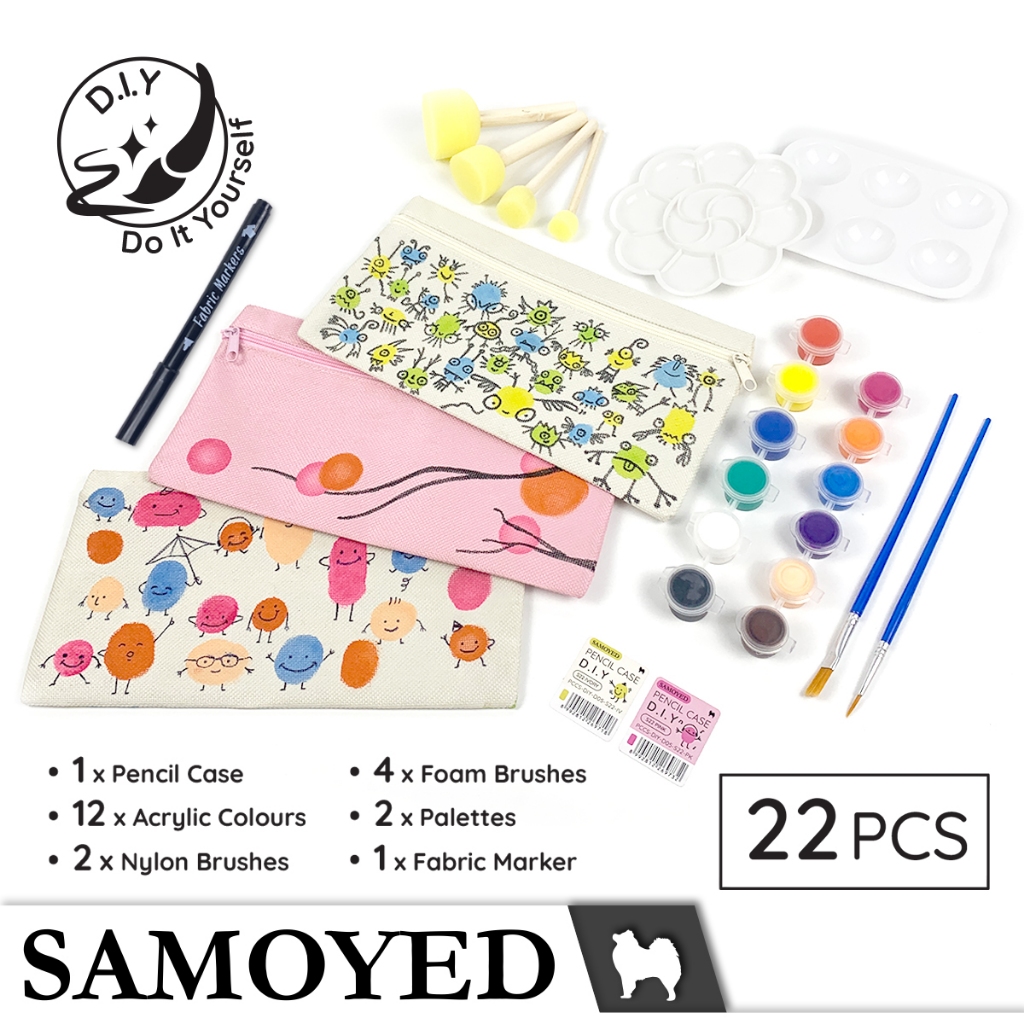 

DIY Tempat / Kotak Pensil / Alat Tulis / Kosmetik / Dompet Kanvas Lukis / Stationery / Pencil / Pen / Cosmetic / Travel Case / Box / Pouch Canvas Painting DIY Set / Kit Samoyed PCCS-DIY-D05
