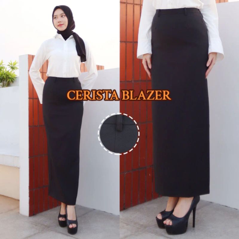 Seragam Rok Kerja Wanita Span Bahan Stretch Import Warna Hitam