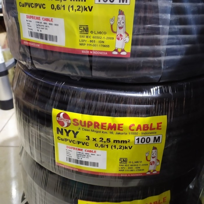 SUPREME  Kable TUNGGAL Kabel Listrik NYY 3x2.5 potongan 50 meter