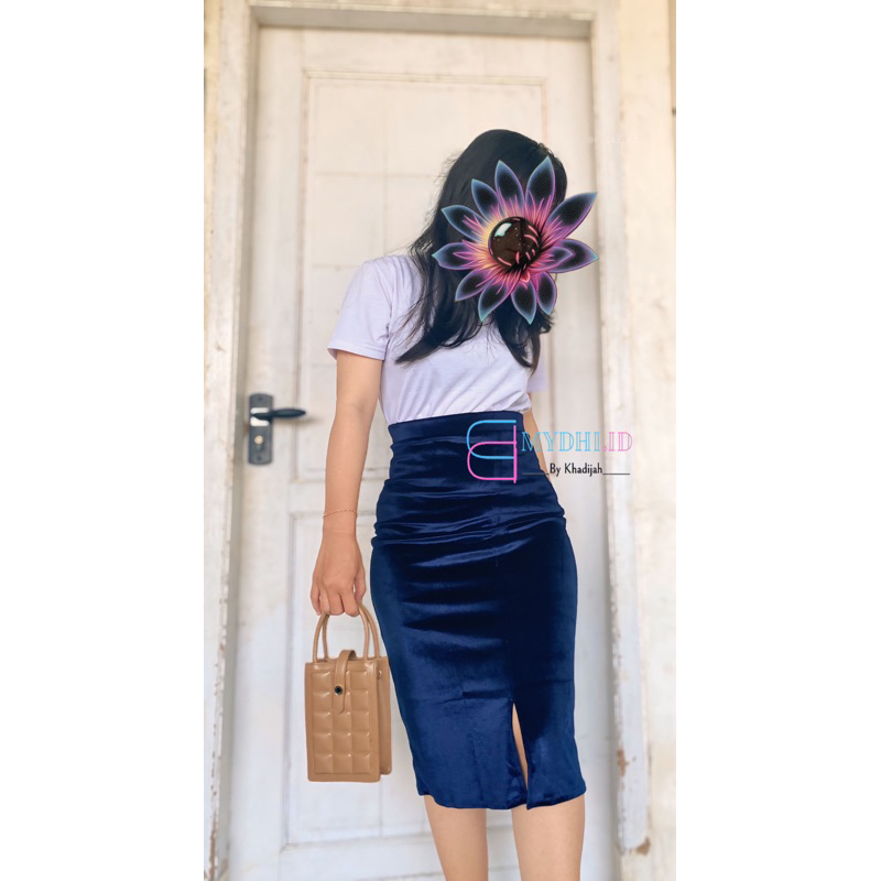 Mydhiid - Rok Span Beludru Velvet Midi Korean Style Belahan Depan Midi Skirt