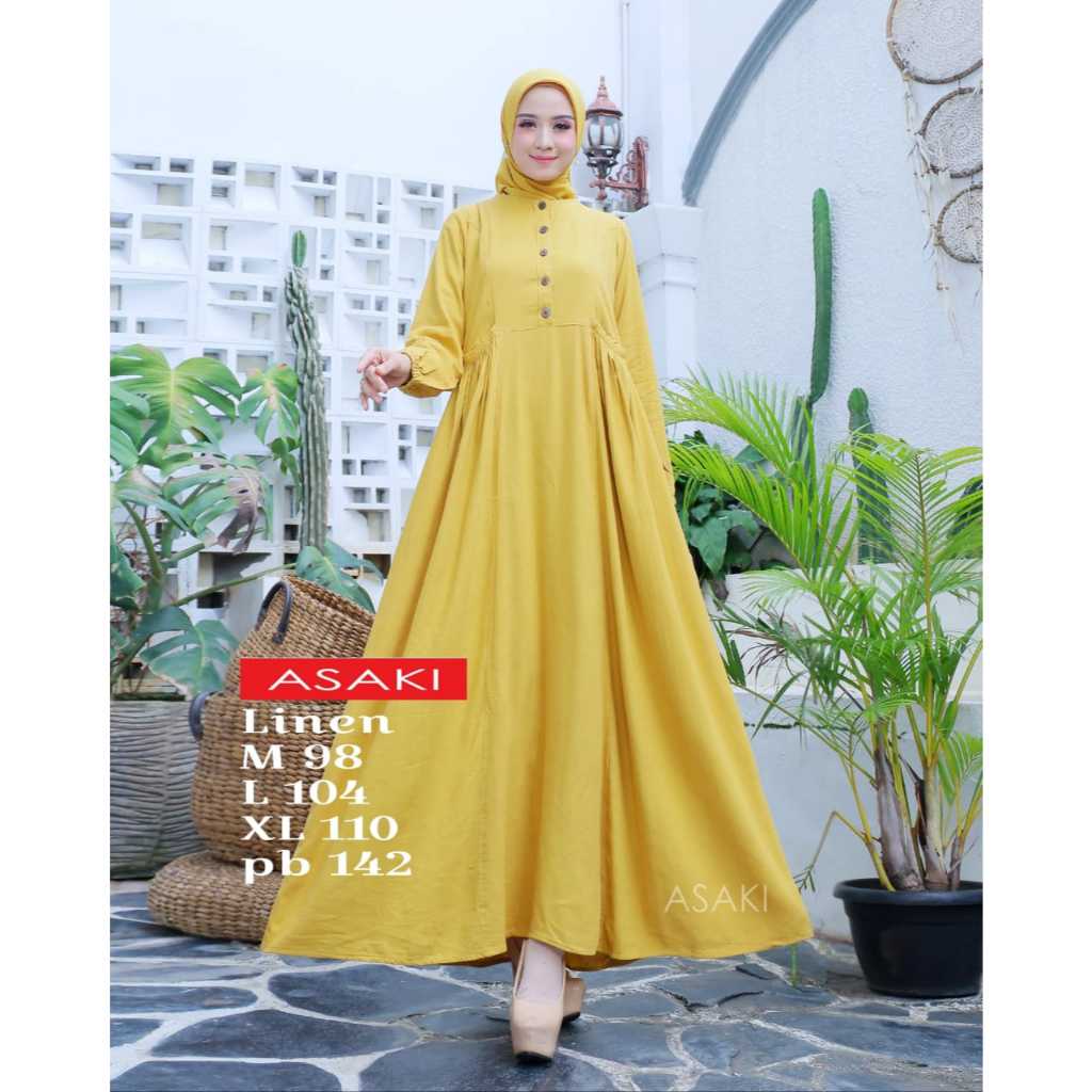 BaradiFashion || Gamis Linen/Gamis Linen Salur/Gamis Premium/Gamis Wanita Asaki